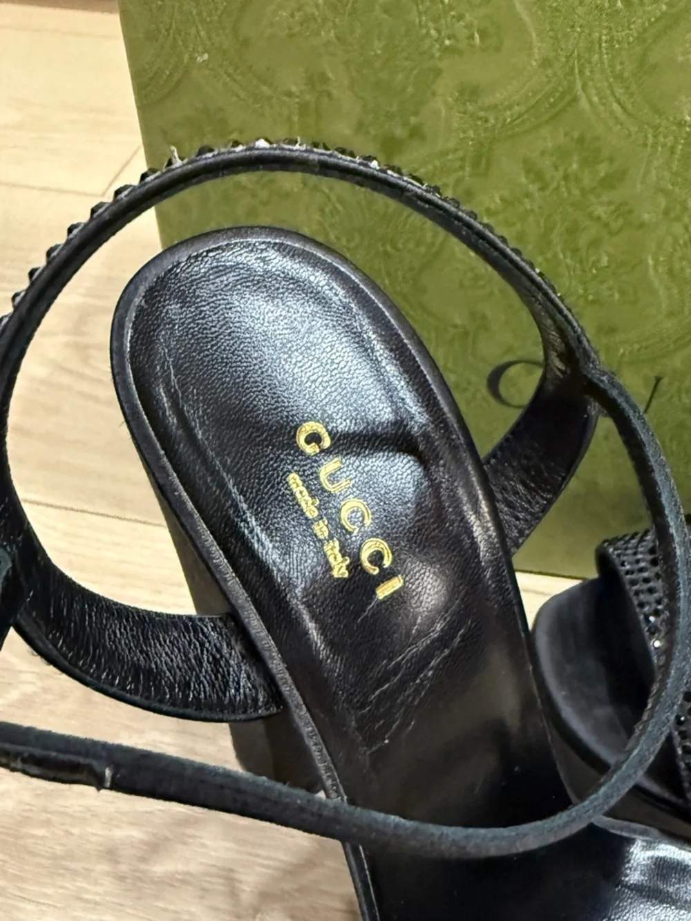 Gucci Black Crystal-Embellished Block Heel Sandals - Picture 2 of 8